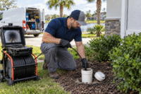 Sewer Line Repair in Oakland plumber checking a residential sewer cleanout for drainage problems