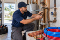 Licensed plumber evaluating aging pipes for a Repipe in Apopka home