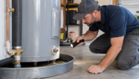Water Heater Repair in Winter Garden for a leaking residential water heater in a utility area